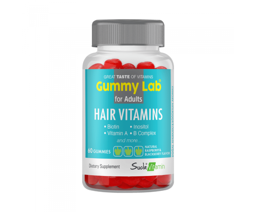 Gummy Lab Hair Vitamins Yetişkinler İçin Ahududu Aromalı 60 Gummies
