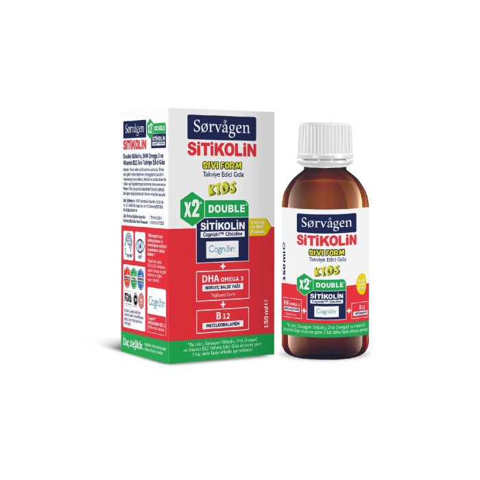 Sorvagen Double Sitikolin DHA Omega 3 ve B12 Sıvı Form 150 ml Sorvagen Double Sitikolin DHA Omega 3 ve B12 Sıvı Form 150 ml