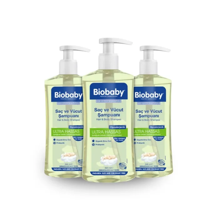 Biobaby Ultra Hassas Bebek Saç ve Vücut Şampuanı 3x500 ml 