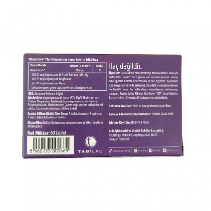 Magnimore Plus Magnezyum İçeren Takviye Edici Gıda 60 Tablet Magnimore Plus Magnezyum İçeren Takviye Edici Gıda 60 Tablet