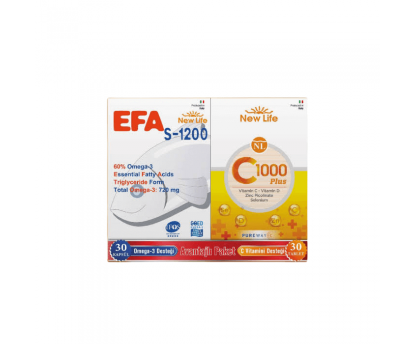 New Life Efa S 1200 mg 30 Kapsül + New Life C 1000 Plus 30 Tablet - Avantaj Paket