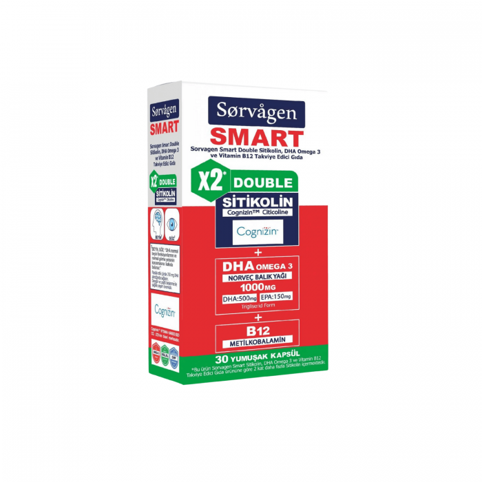 Sorvagen Smart Double Sitikolin DHA Omega 3 ve B12 30 Kapsül Sorvagen Smart Double Sitikolin DHA Omega 3 ve B12 30 Kapsül