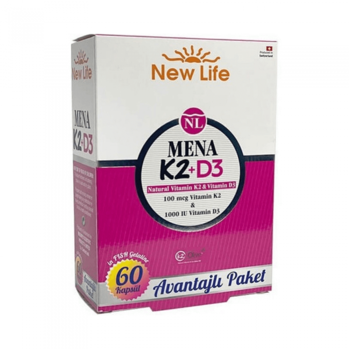 New Life Mena K2+D3 Takviye Edici Gıda 60 Kapsül New Life Mena K2+D3 Takviye Edici Gıda 60 Kapsül