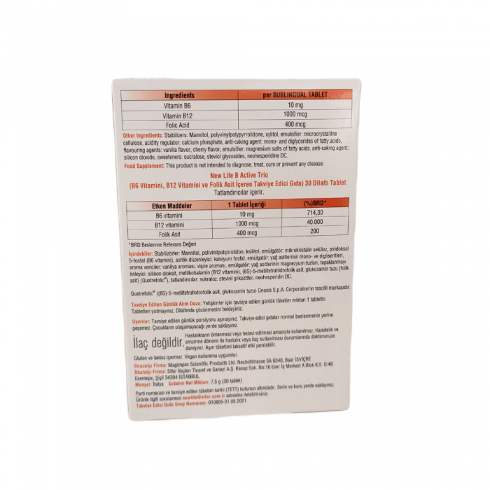 New Life B Active Trio Dil Altı 30 Tablet New Life B Active Trio Dil Altı 30 Tablet