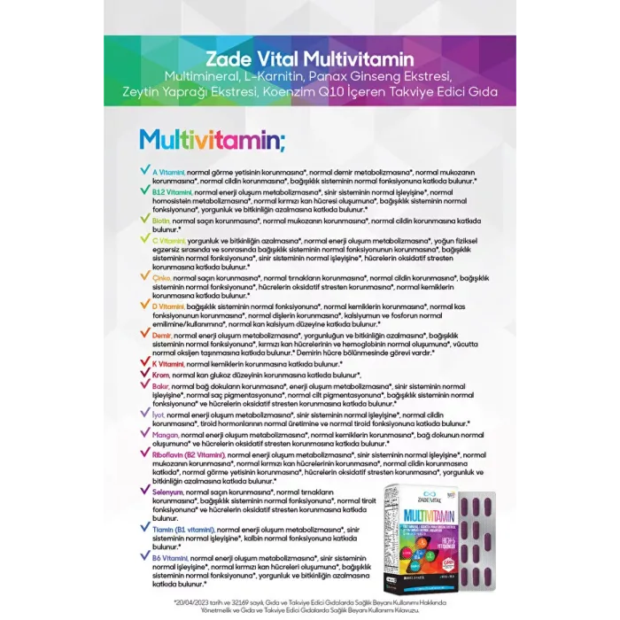 Zade Vital Multivitamin 30 Bitkisel Sert Kapsül