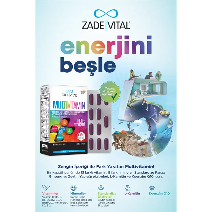 Zade Vital Multivitamin 30 Bitkisel Sert Kapsül