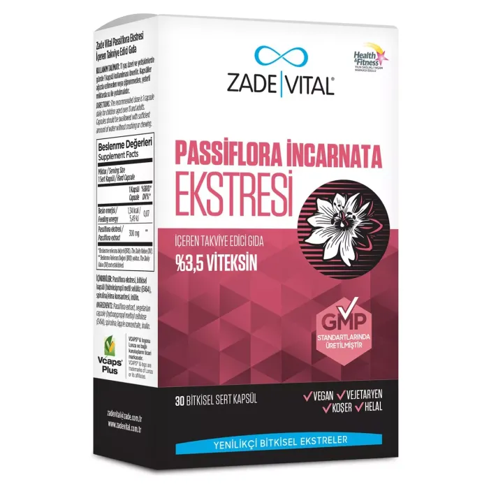 Zade Vital Passiflora İncarnata Ekstresi 30 Bitkisel Sert Kapsül