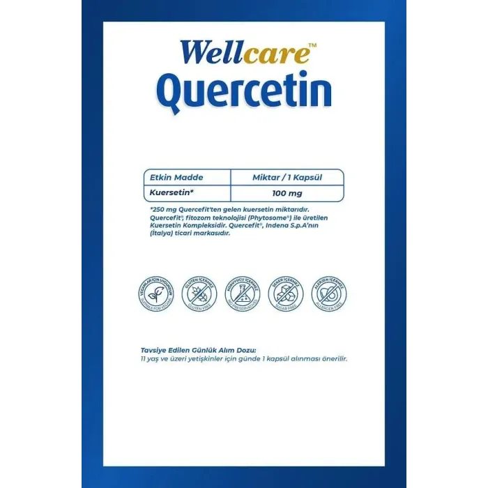 Wellcare Quercetin 100 mg 60 Kapsül Wellcare Quercetin 100 mg 60 Kapsül