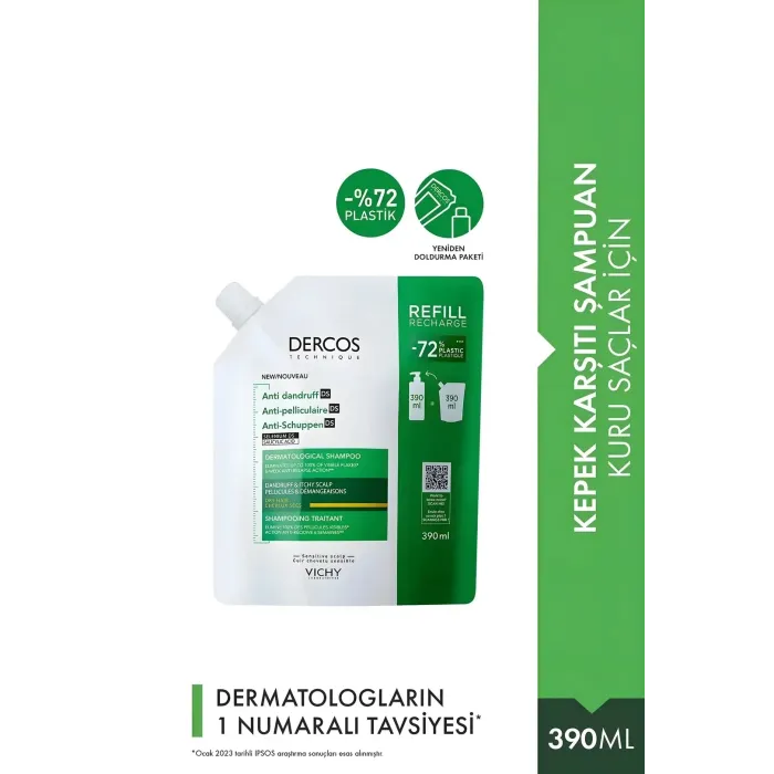 Vichy Dercos Anti Dandruff Kepek Karşıtı Şampuan 390 ml Refill Kuru Saçlar İçin