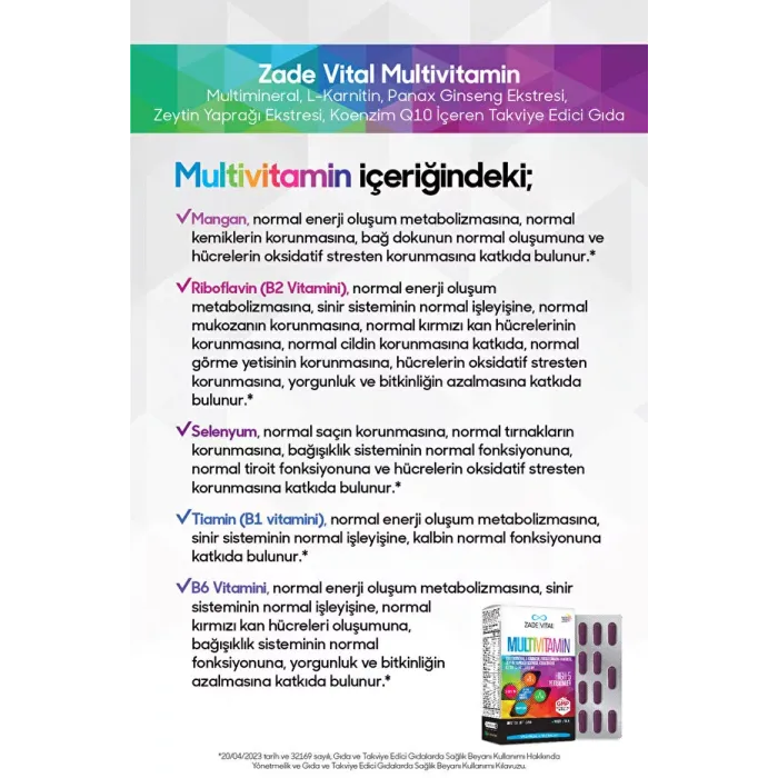 Zade Vital Multivitamin 30 Bitkisel Sert Kapsül